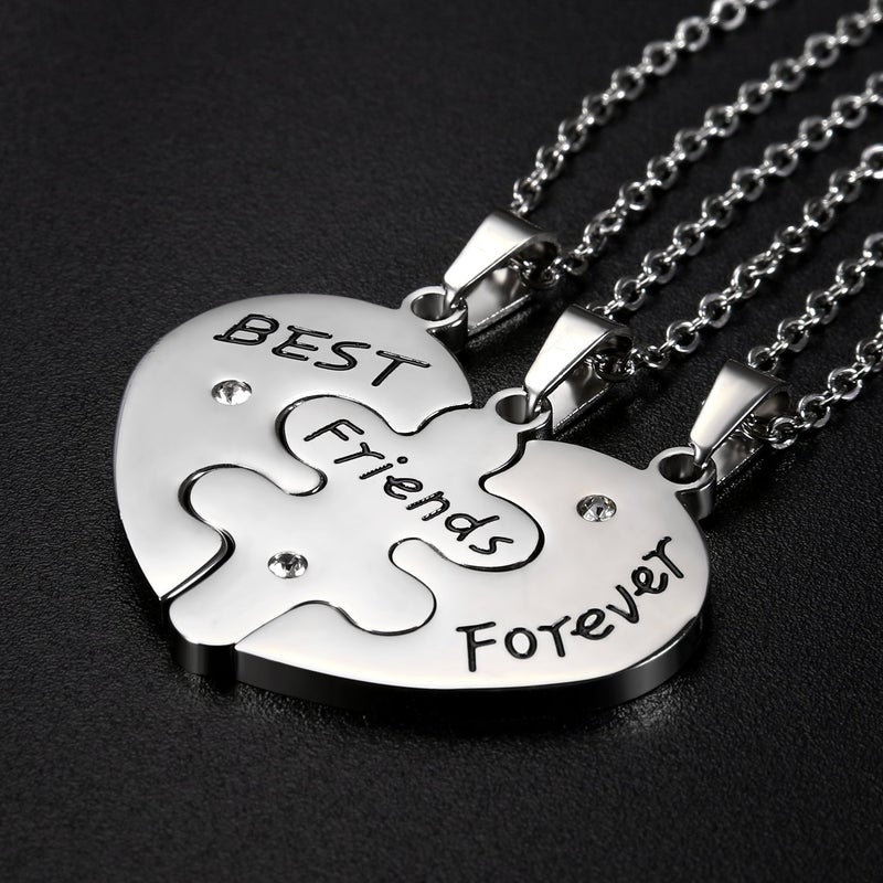 OIDEA Sets of 3pcs Stainless Steel Friendship Best Friends Forever Messages Puzzle Necklaces for Mother's Day Gifts,with Chains Included - Image 3
